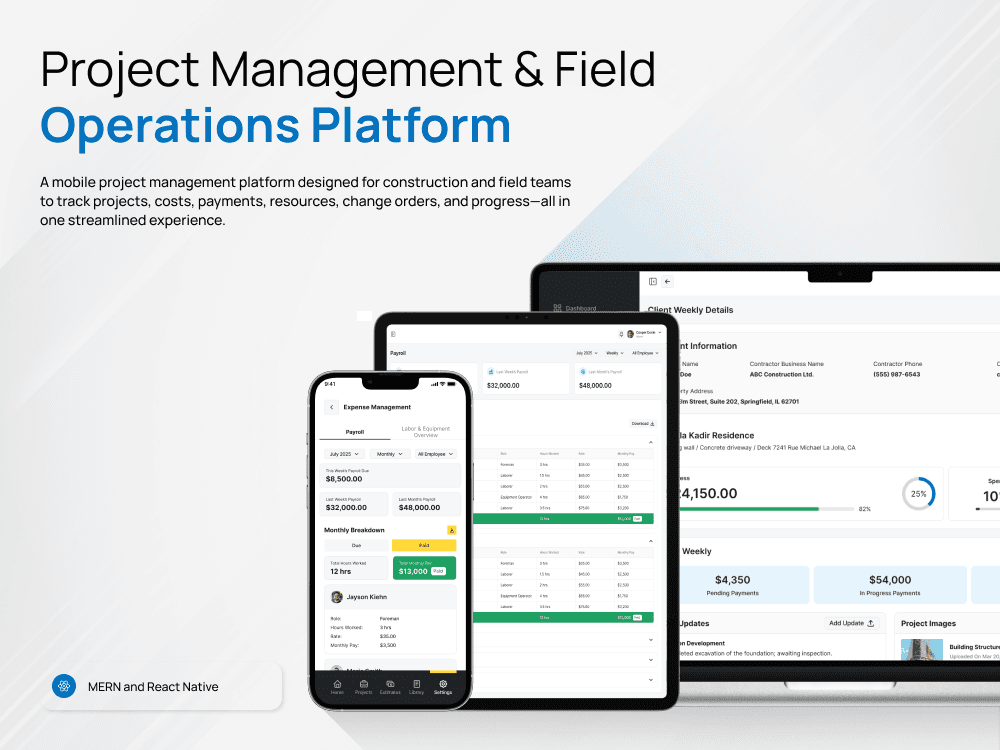 Project Management & Field Operations Platform product screens