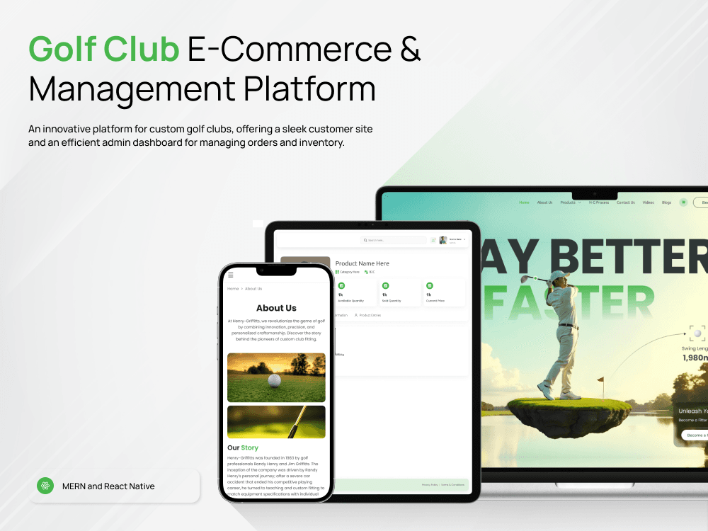 Golf Club E-Commerce & Management Platform product screens