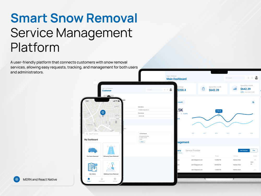Smart Snow Removal Services Management Platform product screens