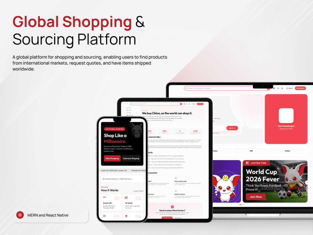 Global Shopping & Sourcing Platform product screens