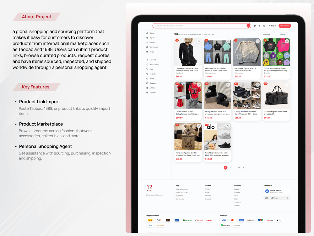 Global Shopping & Sourcing Platform — screen 2 of 3